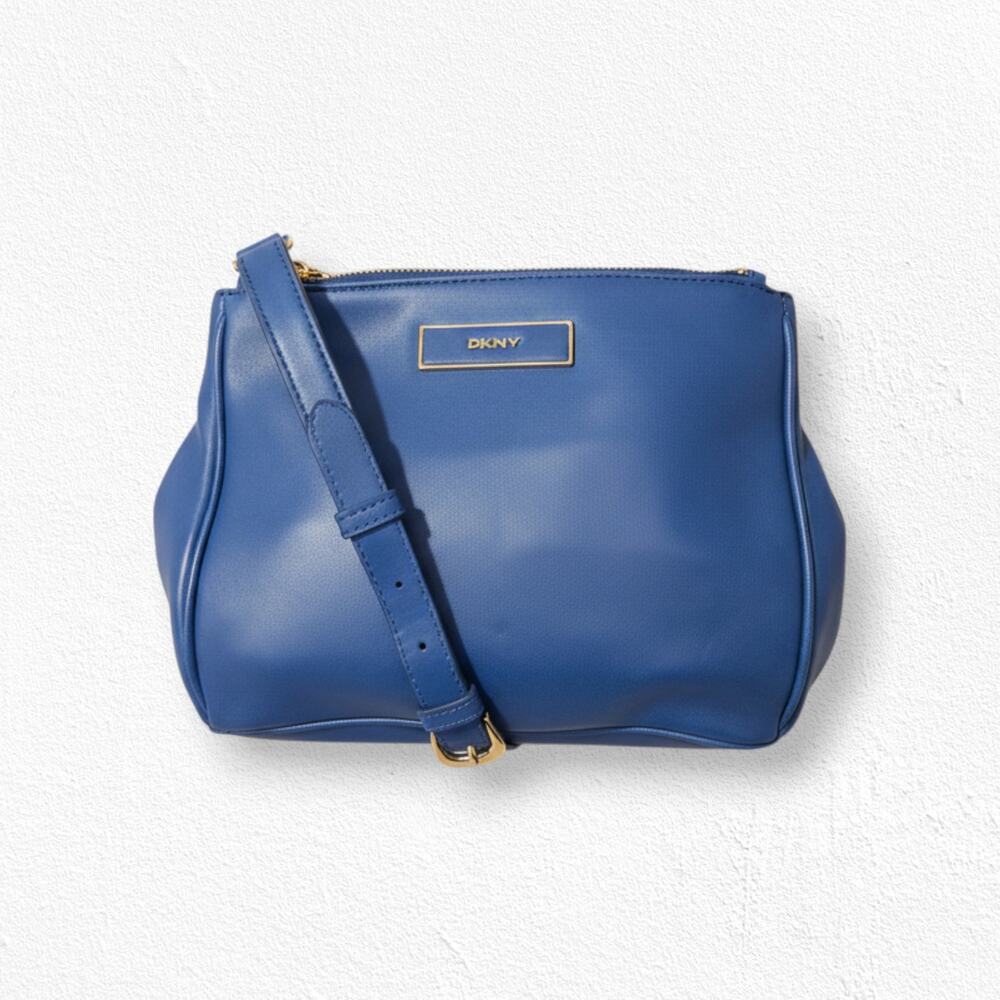 DKNY Blue Leather Crossbody Bag Adjustable Strap Gold Hardware Classic